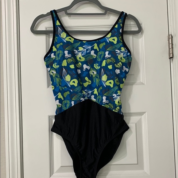 BEACH PARTY Blue and Green Patterned Swimsuit - Picture 1 of 5